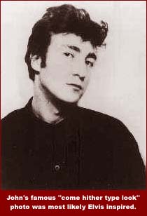 John Lennon gives his 'come hither type look.' This pose was most likely inspired by Lennon's then idol, Elvis Presley.